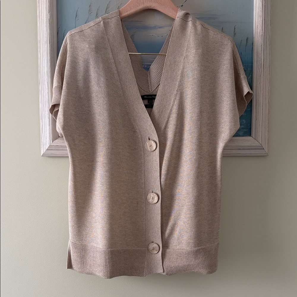 Massimo Dutti viscose blend V Neck Beige Short Sleeve Cardigan size S